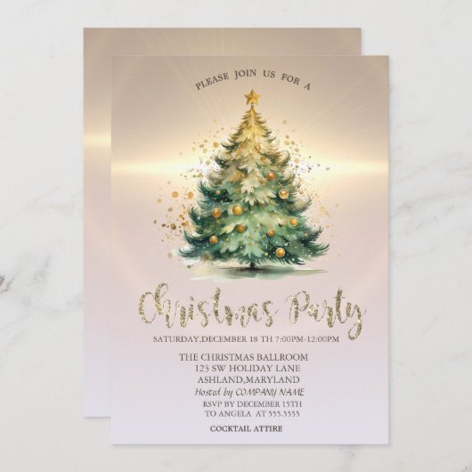 Luxury Kerstboom Ballen Goud Bedrijf  Kaart (Voorkant / Achterkant)