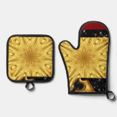 Luxury Kitchen Safety: Gilded Zenith Opulent Swirl Ovenwant & Pannenlap Set (Voorkant)