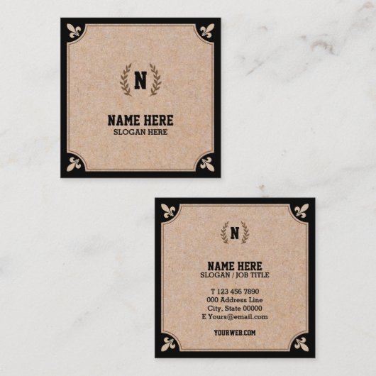 Luxury Kraft PRINTED Black Square Visitekaartje (Voorkant / Achterkant)