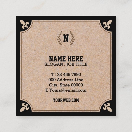 Luxury Kraft PRINTED Black Square Visitekaartje (Achterkant)