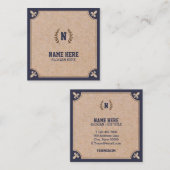 Luxury Kraft PRINTED Navy Square Visitekaartje (Voorkant / Achterkant)