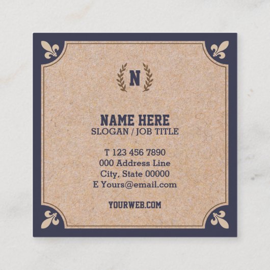 Luxury Kraft PRINTED Navy Square Visitekaartje (Achterkant)