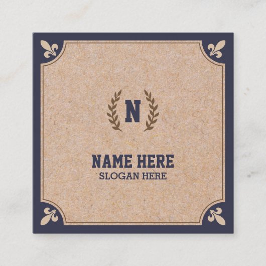 Luxury Kraft PRINTED Navy Square Visitekaartje (Voorkant)