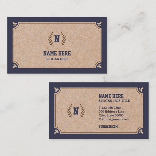 Luxury Kraft PRINTED Navy Visitekaartje (Voorkant / Achterkant)