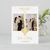 Luxury Lace MR & MRS kerstbruiloft 2 Foto's Folie Uitnodiging (Staand Voorkant)