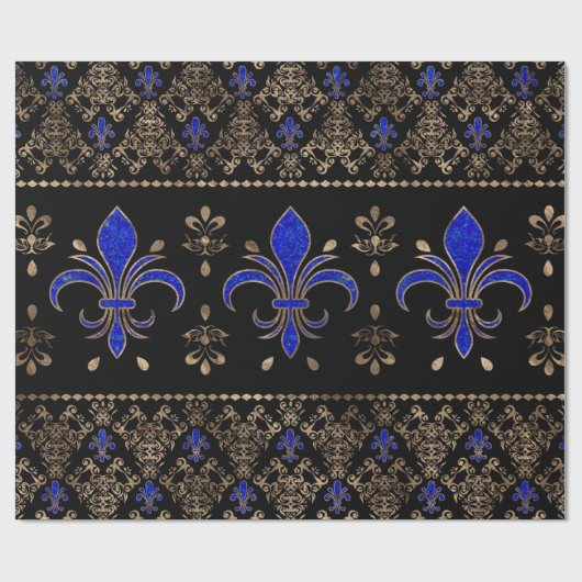 Luxury Lapils Lazuli en Gold Fleur-de-lis-ormense Cadeaupapier (Vlak)