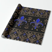 Luxury Lapils Lazuli en Gold Fleur-de-lis-ormense Cadeaupapier (Uitgerold)