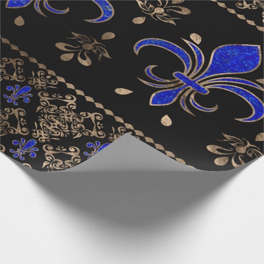 Luxury Lapils Lazuli en Gold Fleur-de-lis-ormense Cadeaupapier (Hoek)