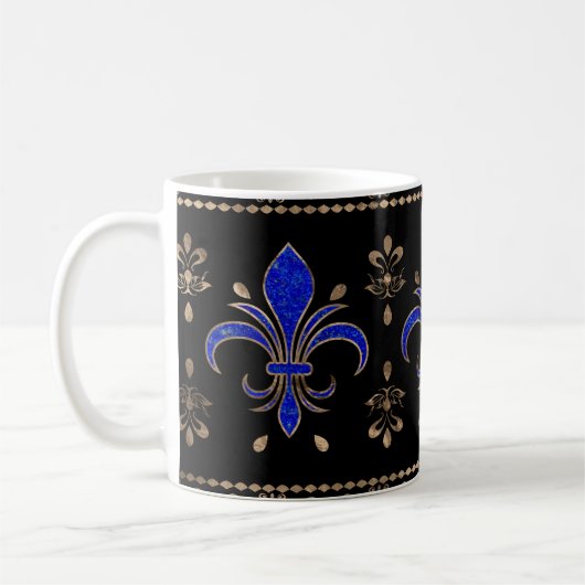 Luxury Lapils Lazuli en Gold Fleur-de-lis-ormense Koffiemok (Links)