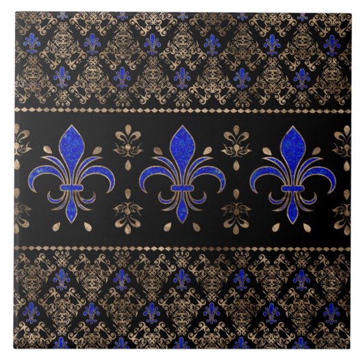Luxury Lapils Lazuli en Gold Fleur-de-lis-ormense Tegeltje (Voorkant)