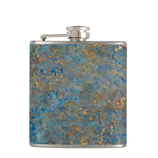 Luxury Lapis Lazuli Blue en Gold Marble Heupfles (Voorkant)