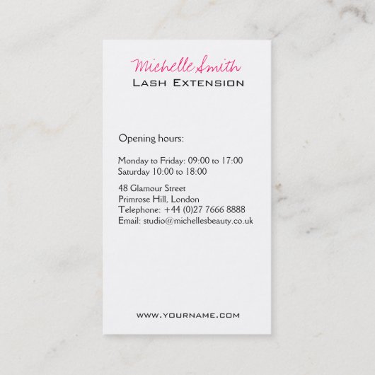 Luxury Lash & Beauty Salon Zwarte Wimpers Visitekaartje (Achterkant)