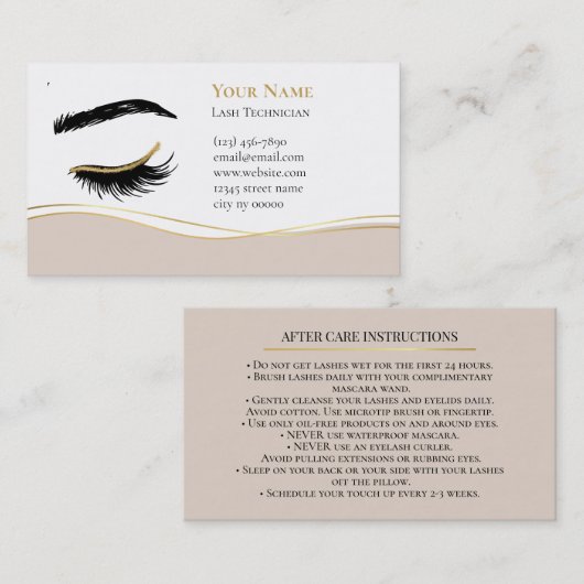 Luxury Lash Technician After care Card Afsprakenkaartje (Voorkant / Achterkant)
