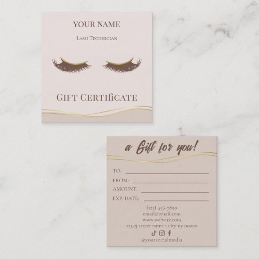 Luxury Lash Technician Gift Certificate Card Klantenkaartje (Voorkant / Achterkant)