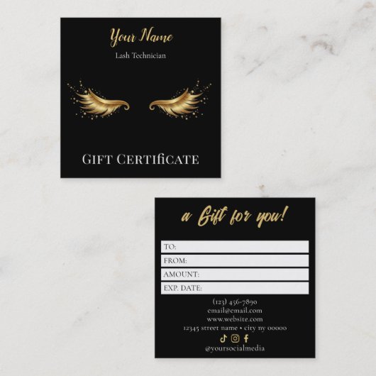 Luxury Lash Technician Gift Certificate Card Klantenkaartje (Voorkant / Achterkant)