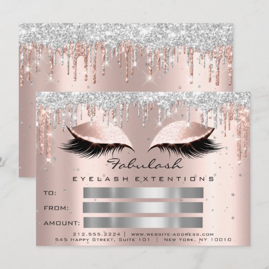 Luxury Lashes Roos Silver Makeup Certificate Gift Kaart (Voorkant / Achterkant)