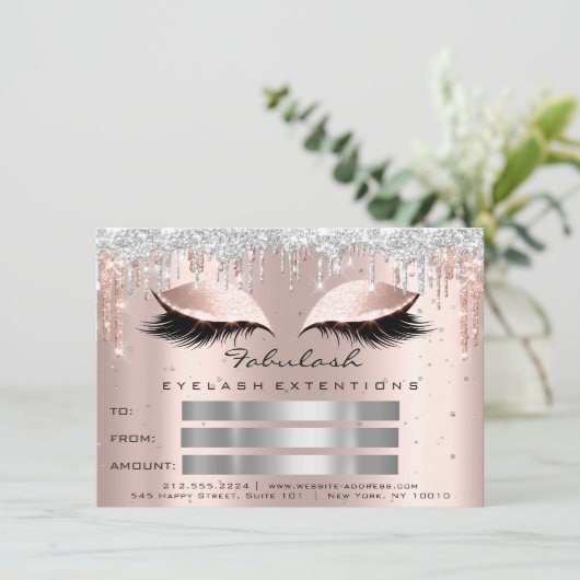Luxury Lashes Roos Silver Makeup Certificate Gift Kaart (Staand voorkant)