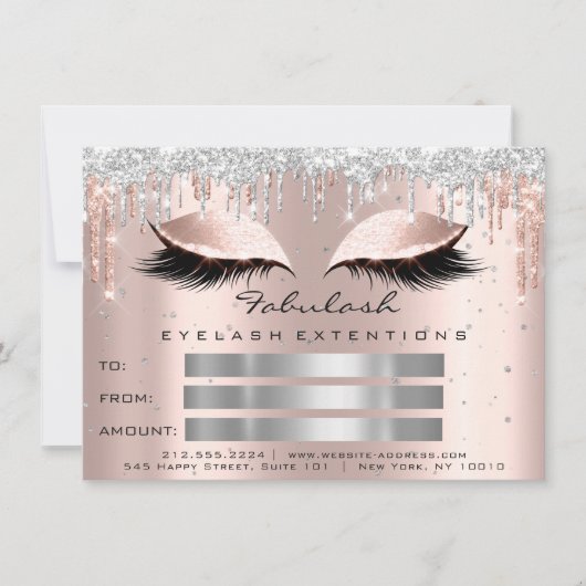 Luxury Lashes Roos Silver Makeup Certificate Gift Kaart (Voorkant)