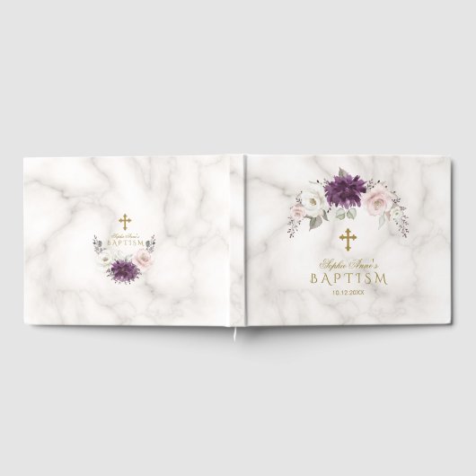 Luxury Lavender Blush Floral Cross Marble Baptisme Gastenboek (Volledig)
