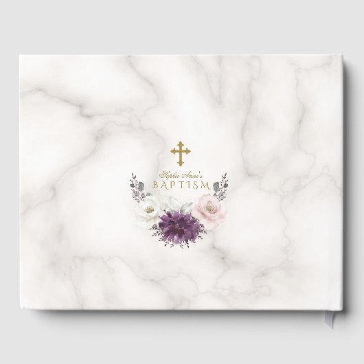 Luxury Lavender Blush Floral Cross Marble Baptisme Gastenboek (Achterkant)