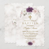Luxury Lavender Blush Floral Cross Marble Baptisme Kaart (Voorkant / Achterkant)