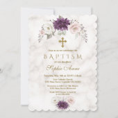 Luxury Lavender Blush Floral Cross Marble Baptisme Kaart (Voorkant)