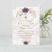 Luxury Lavender Blush Floral Cross Marble Baptisme Kaart (Staand voorkant)