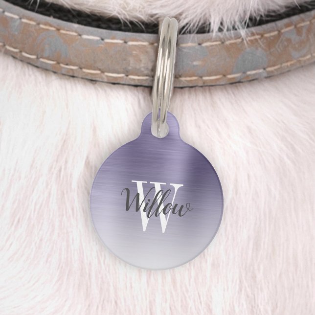 Luxury Lavender Ombre Brushed Metal Monogram Huisdierpenning (Creator heeft geüpload)