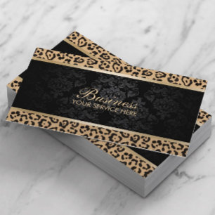 Luxury Leopard Black Damask Beauty Salon Visitekaartje