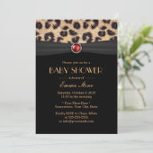 Luxury Leopard Ruby Gem Black Ribbon Baby shower Kaart (Staand voorkant)