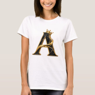 Luxury Letter A T-shirt | Zwarte Gouden Kroon Init