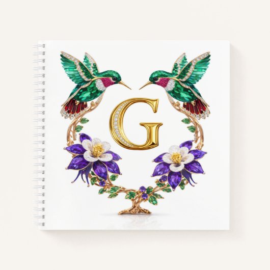 Luxury Letter G Wedding Hummingbird Monogram Gift Notitieboek (Voorkant)
