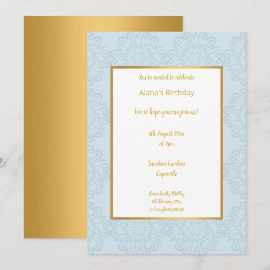 LUXURY LIGHT BLUE GOLD ABSTRACT BIRTHDAY KAART (Voorkant / Achterkant)