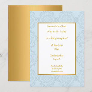 LUXURY LIGHT BLUE GOLD ABSTRACT BIRTHDAY KAART