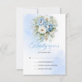 Luxury Light Blue Peonies Gold Wedding RSVP Kaartje (Voorkant)