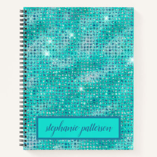 Luxury Light Blue Shimmering Sequins Custom Name Notitieboek
