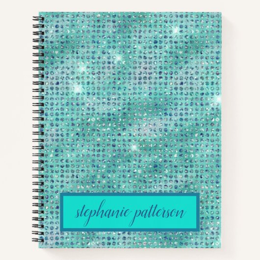 Luxury Light Blue Shimmering Sequins Custom Name Notitieboek (Voorkant)