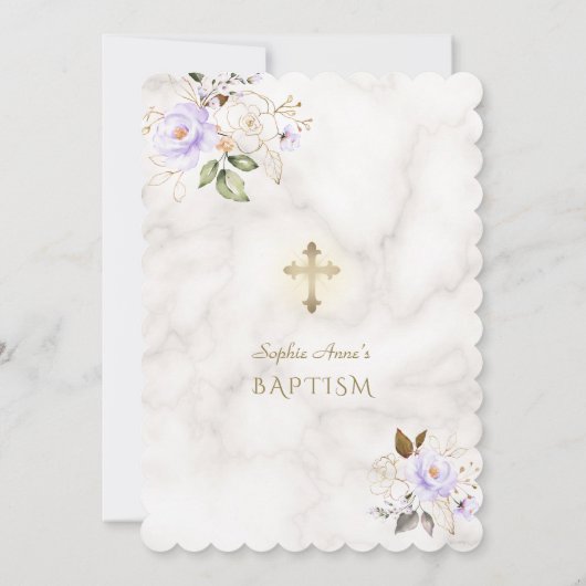 Luxury Light Paars Gold Flowers Marble Baptisme Kaart (Achterkant)