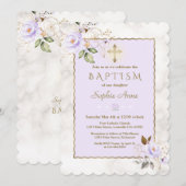 Luxury Light Paars Gold Flowers Marble Baptisme Kaart (Voorkant / Achterkant)