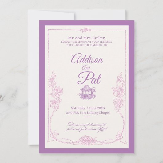 Luxury Light Purple wedding invitation Kaart (Voorkant)