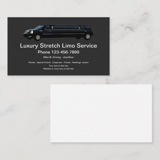 Luxury Limousine Chauffeur Service Visitekaartje (Voorkant / Achterkant)