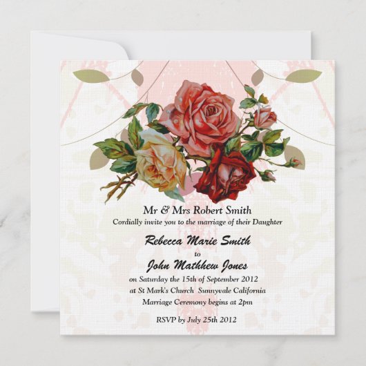 Luxury Linen Drieroos bruiloft Kaart (Voorkant)