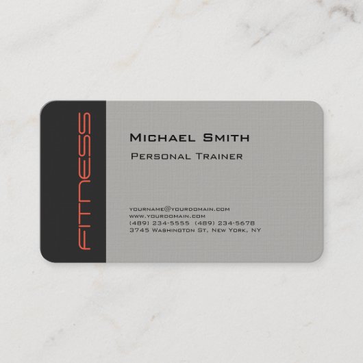Luxury Linen Gray Personal Trainer Sport Plain Visitekaartje (Voorkant)
