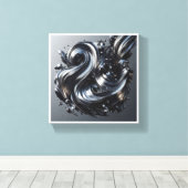 Luxury Liquid Silver Wave - 3D Metallic Fluid Abst Canvas Afdruk (Insitu (Houten vloer))