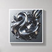 Luxury Liquid Silver Wave - 3D Metallic Fluid Abst Canvas Afdruk (Voorkant)