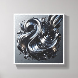 Luxury Liquid Silver Wave - 3D Metallic Fluid Abst Canvas Afdruk