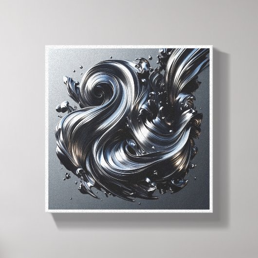 Luxury Liquid Silver Wave - 3D Metallic Fluid Abst Canvas Afdruk (Voorkant)