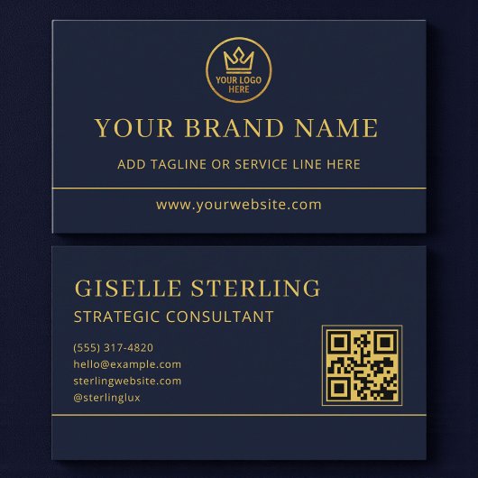 Luxury Logo Blue Gold QR Code Visitekaartje