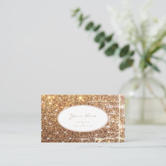 Luxury Luminous Golden Glitter Makeup en Hair Visitekaartje (Staand voorkant)