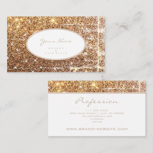 Luxury Luminous Golden Glitter Makeup en Hair Visitekaartje (Voorkant / Achterkant)